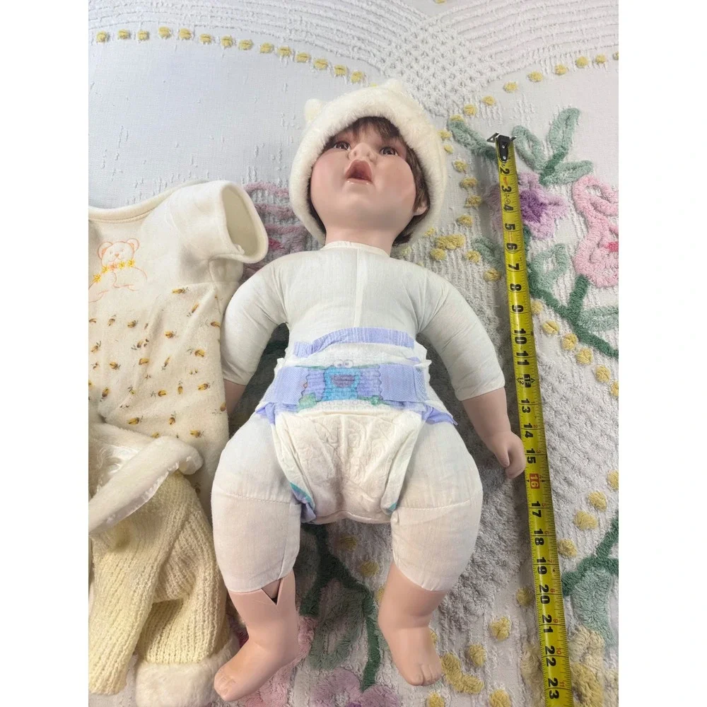 Cathay Collection Vintage Porcelain Baby Doll 21 Inch Blonde Bear Outfit Repair